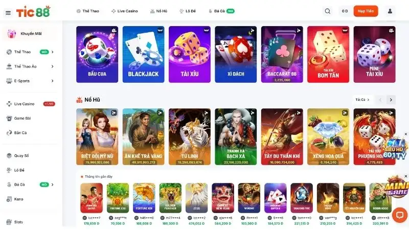 Giao diện thân thiện với người dùng của Tic88
