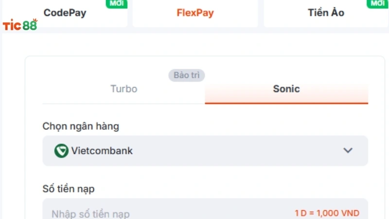 Nạp tiền Tic88 qua hình thức Flexpay