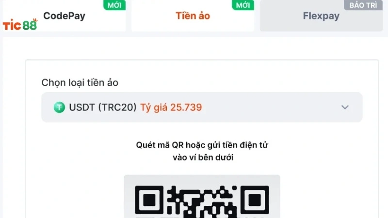 Nạp tiền Tic88 qua hình thức tiền ảo