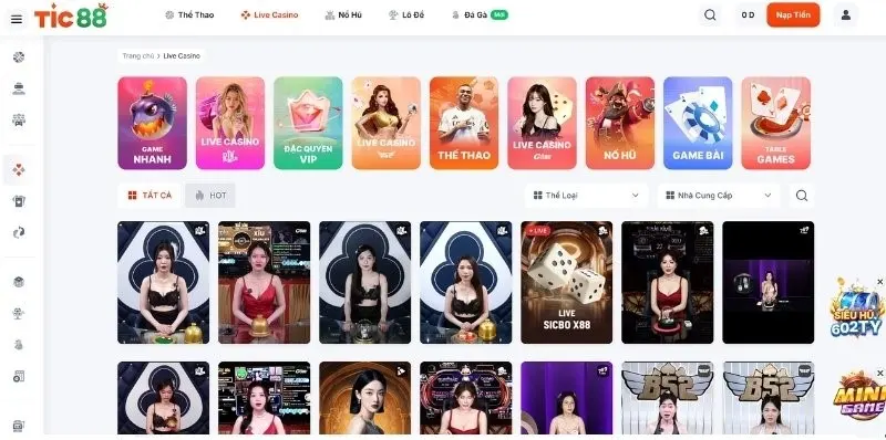 Sảnh Live Casino tại Tic88