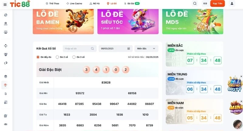 Sảnh Lô Đề tại Tic88