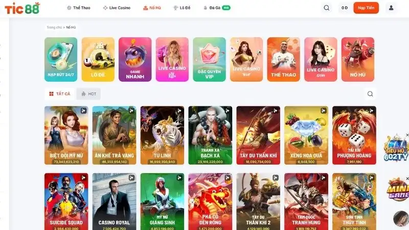 Sảnh Nổ Hũ tại Tic88